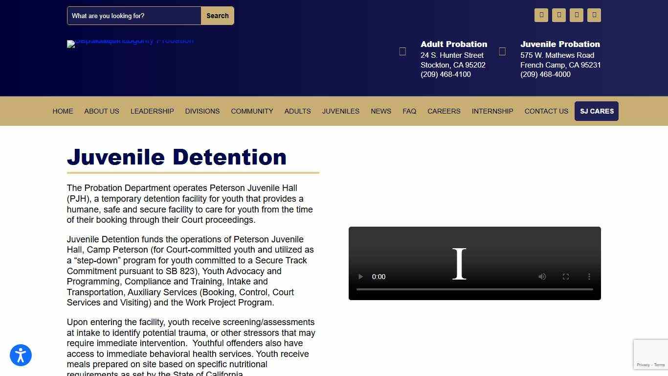 Juvenile Detention San Joaquin County Probation Department